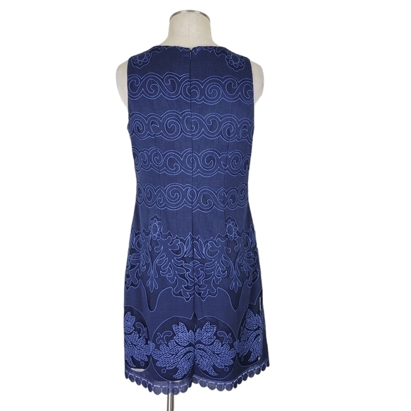 Eliza J Lace Overlay Dress Size 8 Blue Sleeveless Lightweight Scalloped Hem - Picture 4 of 12
